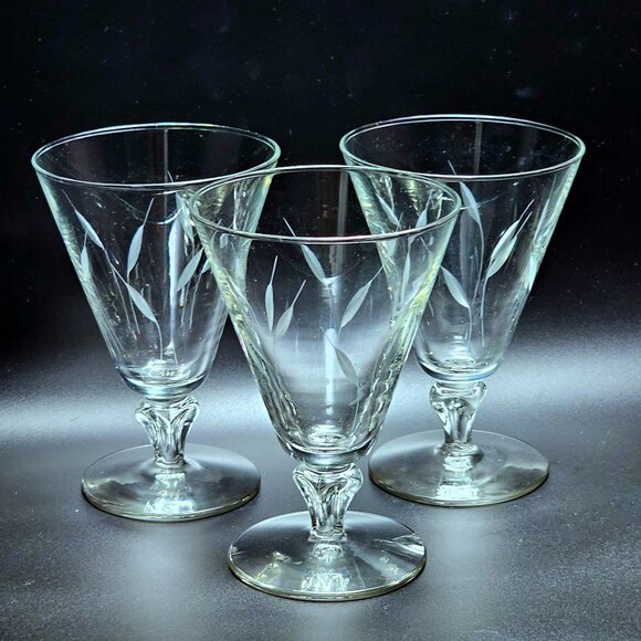 3 Libbey Simplicity Ice Tea Water Glasses 5.5" botanical leaves vtg midcentury - Picture 4 of 7